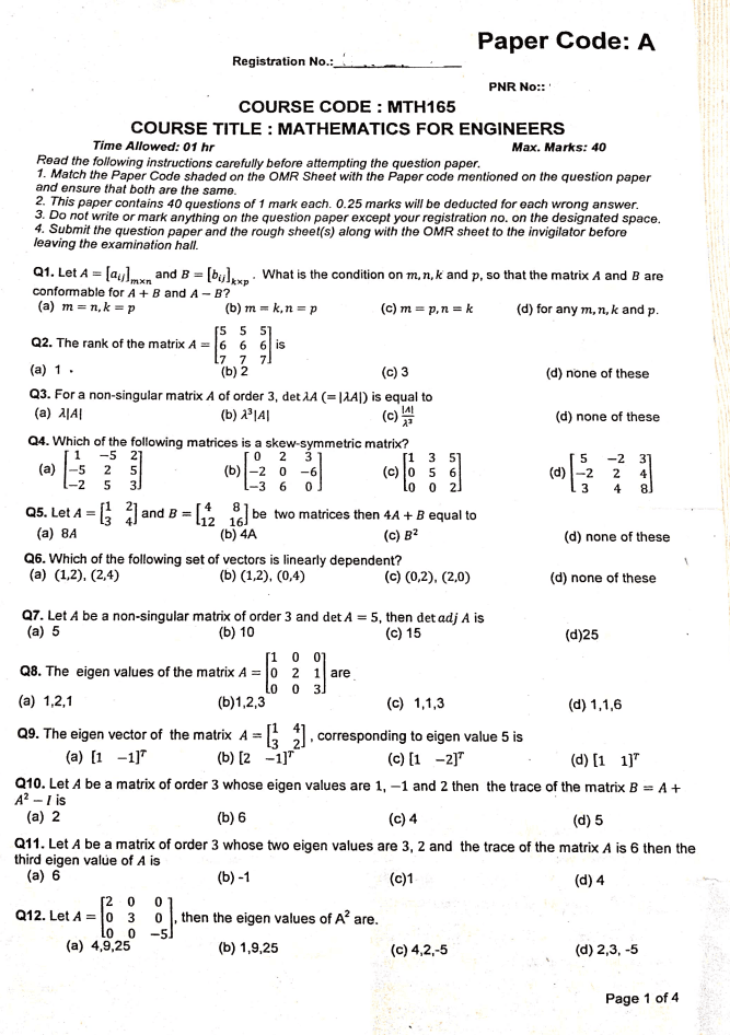 Mth 165 LPU Question Paper Download PDF Free